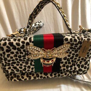 Cheetah & Bee Striped Crossbody Purse – Fashion Shoulder Bag